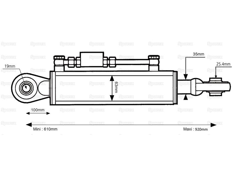 3ºs Pontos Hidraulicos (Cat.1/2) Olhal e Olhal, Diametro interno Cilindro: 63mm, Comprimento minimo : 610mm. (S.331041)