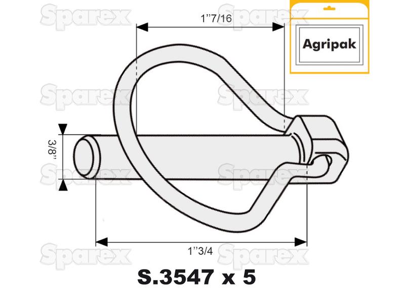 Cavilha mola tipo Pêra Ø9.5mm x 44.5mm (5 un Agripak) (S.3335)