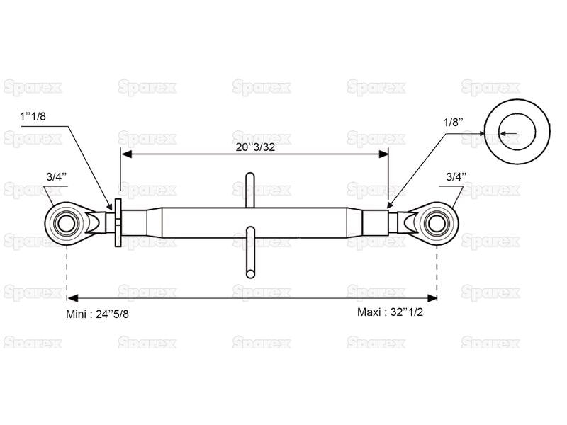 3º ponto (Cat.1/1) Olhal and Olhal, 1 1/8'', Comprimento minimo: 622mm. (S.335)