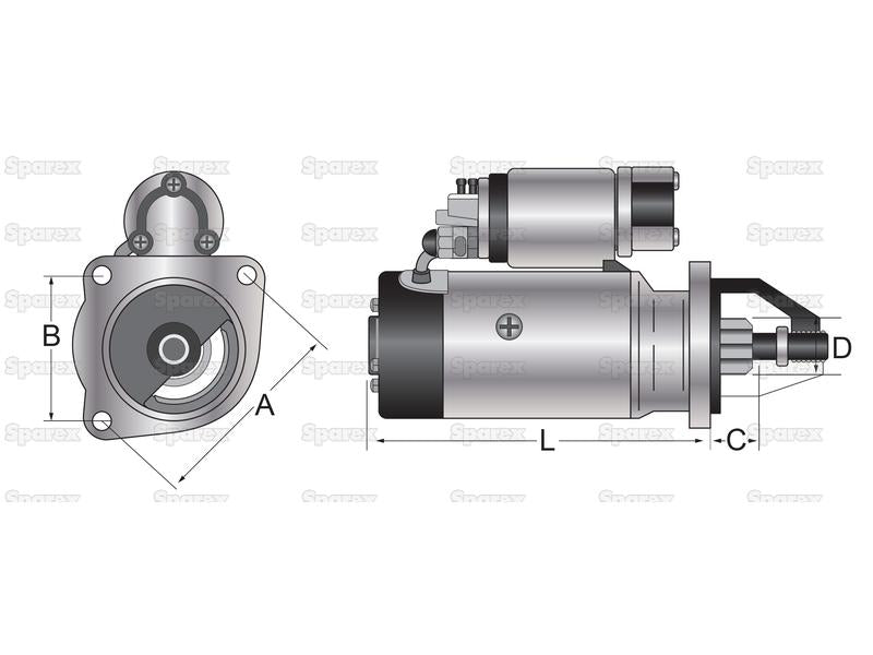 Motor de Arranque - 12V, 3Quilowatts, Engrenagem redutora (Sparex) (S.359801)