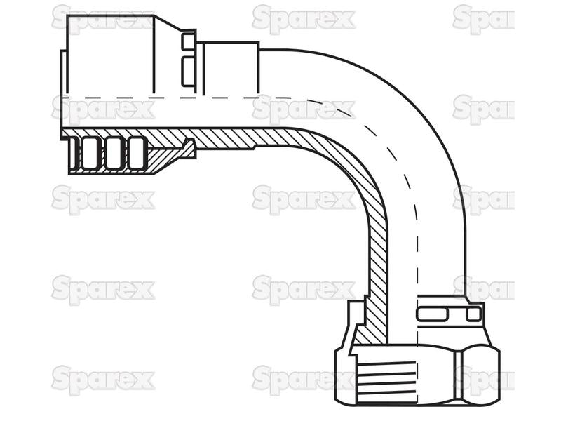 Parker ORFS Racord 1/4'' x 9/16'' x 18'' Fêmea 90° Swept Swivel (Long) (S.3820904)