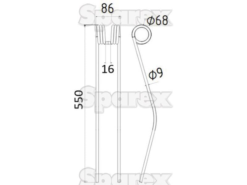 Mola Comprimento:550mm, Largura:86mm, Ø9mm - Acessorios para Claas, Bautz Aplicavel em: 9536290 (S.38309)