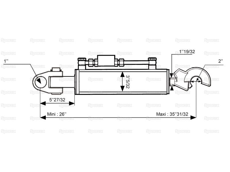 3ºs Pontos Hidraulicos (Cat.2/2) Articulação e Q.R CBM Gancho, Diametro interno Cilindro: 80mm, Comprimento minimo : 660mm. (S.399871)