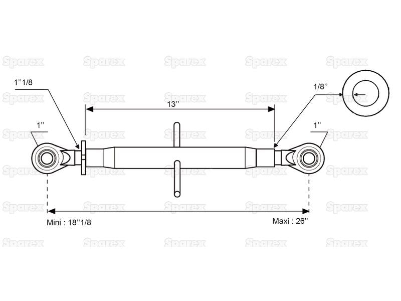 3º ponto (Cat.2/2) Olhal and Olhal, 1 1/8'', Comprimento minimo: 460mm. (S.468)