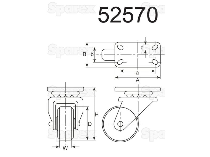 Roda borracha - Capacidade: 50kgs, Diâmetro da roda: 80mm (S.52570)