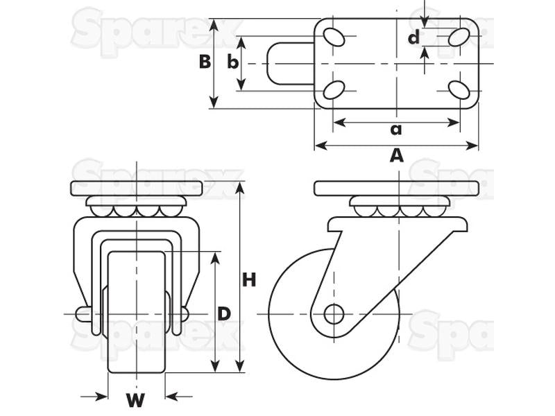 Roda borracha - Capacidade: 100kgs, Diâmetro da roda: 125mm (S.52571)