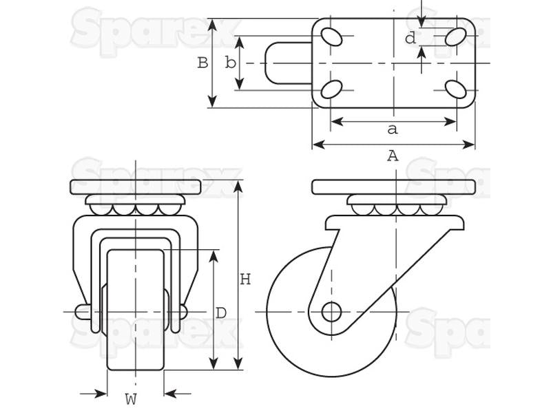 Roda borracha - Capacidade: 75kgs, Diâmetro da roda: 100mm (S.52574)