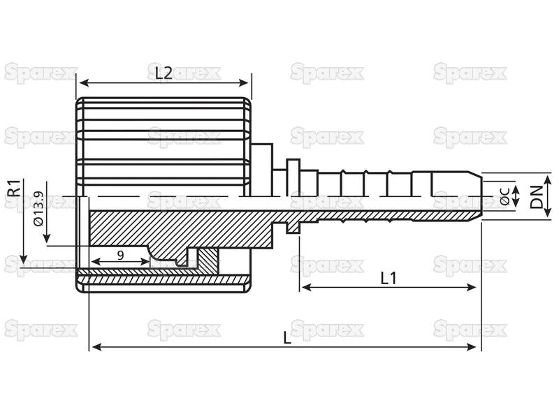 Dicsa Métrica (Karcher) Inserção de mangueira 5/16'' x M22 x 1.5 Rosca Fêmea Straight Swivel Cone Overlay (S.56415)