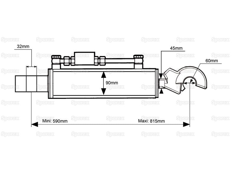 3ºs Pontos Hidraulicos (Cat.-/3) Articulação e Q.R CBM Gancho, Diametro interno Cilindro: 90mm, Comprimento minimo : 590mm. (S.56801)