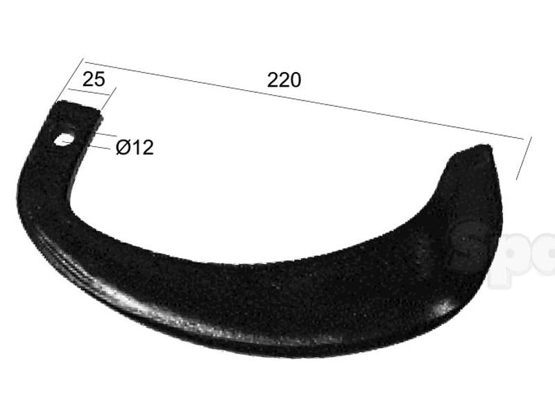 Faca freze Esquerdo. Largura: 25mm, Altura: 220mm, Orifício Ø: 12mm. Acessorios para Yanmar (S.70555)