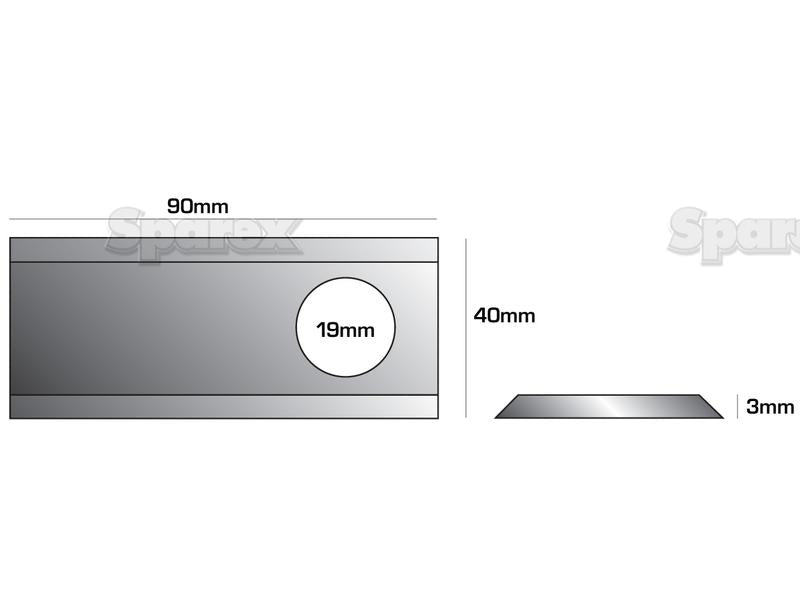 Faca - Faca plana - 90 x 40x3mm - Orifício Ø19mm - Esq./Dir. - Acessorios para Deutz-Fahr, Fella, Claas Aplicavel em: 06561543 (S.77051)