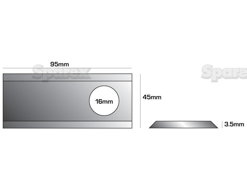 Faca - Twisted blade, top edge sharp - 95 x 45x3.5mm - Orifício Ø16.25mm - Esquerdo - Acessorios para Kuhn, John Deere, New Holland, Lely, Someca Aplicavel em: 561.512.10 (S.77060)