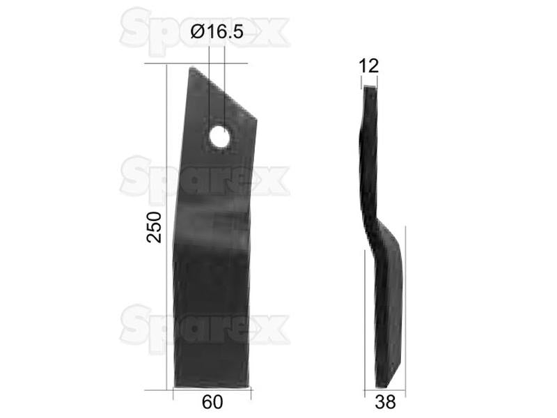 Faca Direito 60x12mm Altura: Centros de orifícios em: Orifício Ø: 16.5mm. Acessorios para Howard Aplicavel em: 653829 (S.77188)