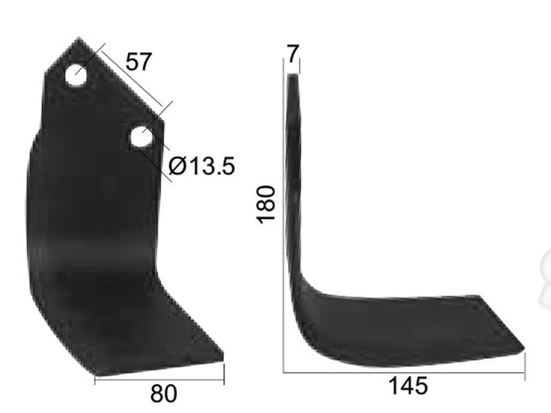 Faca Direito 80x7mm Altura: 180mm. Centros de orifícios em: 57mm. Orifício Ø: 13.5mm. Acessorios para Dowdeswell, Howard, Kuhn Aplicavel em: 3901 (S.77223)