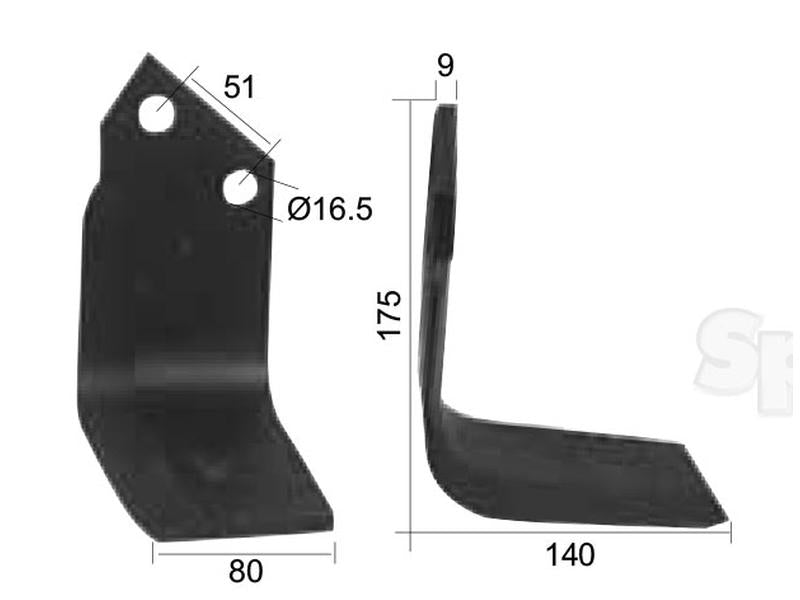 Faca Direito 80x9mm Altura: 175mm. Centros de orifícios em: 51mm. Orifício Ø: 16.5mm. Acessorios para Dowdeswell, Howard Aplicavel em: 9863 (S.77229)