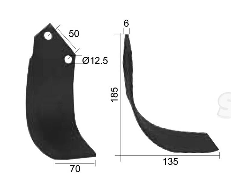 Faca Direito 70x6mm Altura: 185mm. Centros de orifícios em: 50mm. Orifício Ø: 12.5mm. Acessorios para Celli Aplicavel em: 522505 (S.77349)