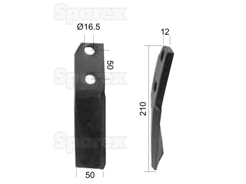 Faca Direito 50x12mm Altura: Centros de orifícios em: 50mm. Orifício Ø: 16.5mm. Acessorios para Kuhn Aplicavel em: 51916500 (S.77560)