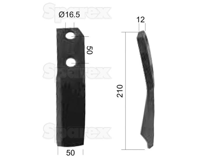 Faca Esquerdo 50x12mm Altura: Centros de orifícios em: 50mm. Orifício Ø: 16.5mm. Acessorios para Kuhn Aplicavel em: 51916600 (S.77561)