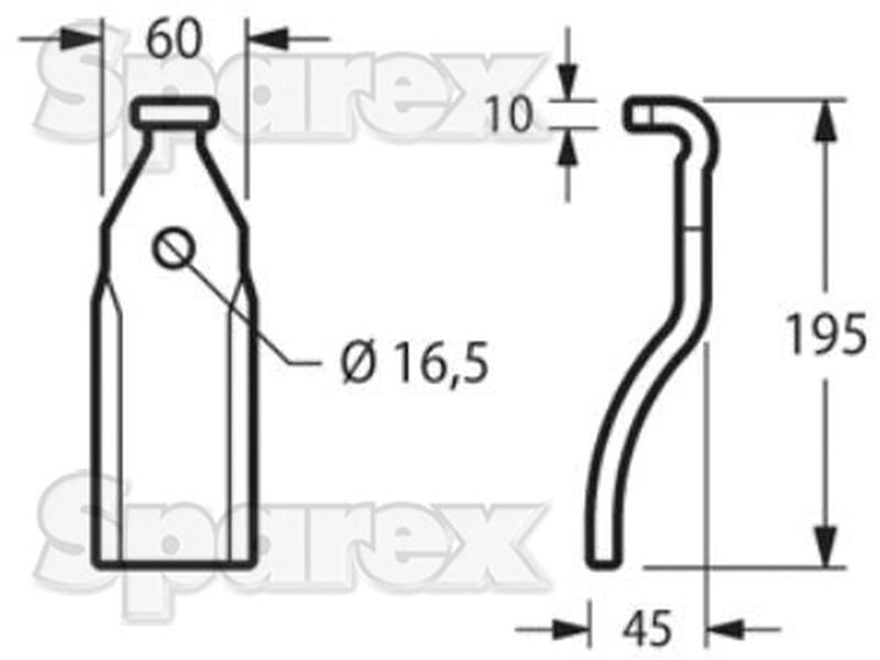 Faca - 60x10mm Altura: 195mm. Centros de orifícios em: Orifício Ø: 16.5mm. Acessorios para Pegoraro Aplicavel em: 006955 (S.77565)