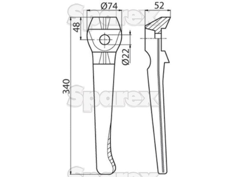 Bico para grade de bicos 340mm. Direito Acessorios para Lely Aplicavel em: 1.1699.0112.0 (S.77571)