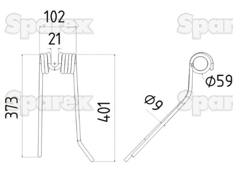 Mola - Esquerdo - Comprimento:401mm, Largura:102mm, Ø9mm - Acessorios para Deutz-Fahr Aplicavel em: 06580647 (S.78070)