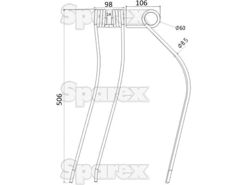 Mola Comprimento:506mm, Largura:98mm, Ø8.5mm - Acessorios para Kuhn Aplicavel em: 57701700 (S.78113)