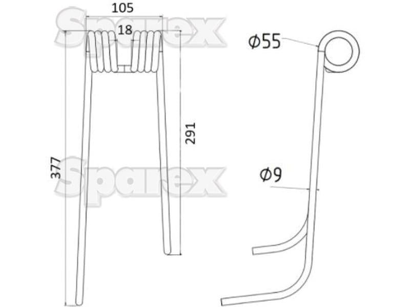 Mola - Direito - Comprimento:377mm, Largura:105mm, Ø9mm - Acessorios para Lely Aplicavel em: 41003208L (S.78117)