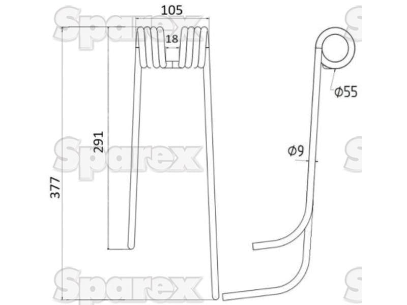 Mola - Esquerdo - Comprimento:377mm, Largura:105mm, Ø9mm - Acessorios para Lely Aplicavel em: 41003208R (S.78118)