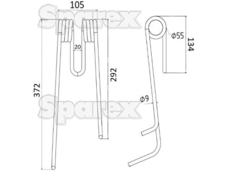 Mola - Esquerdo - Comprimento:372mm, Largura:105mm, Ø9mm - Acessorios para Lely Aplicavel em: 401500580L (S.78120)