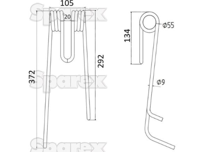 Mola - Direito - Comprimento:372mm, Largura:105mm, Ø9mm - Acessorios para Lely Aplicavel em: 4101500680 (S.78121)