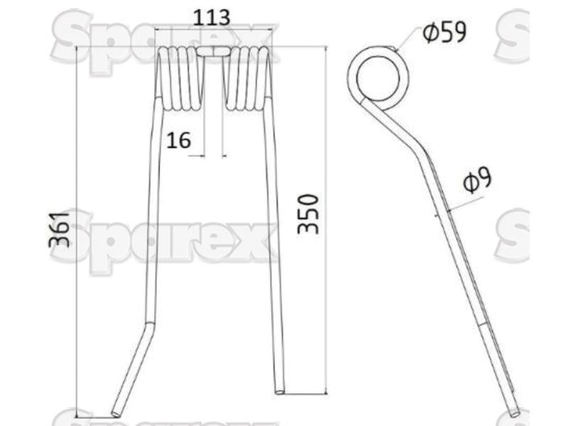 Mola - Direito - Comprimento:361mm, Largura:113mm, Ø9mm - Acessorios para PZ, Fransgard, Pottinger, Sitrex Aplicavel em: PZ106 (S.78149)