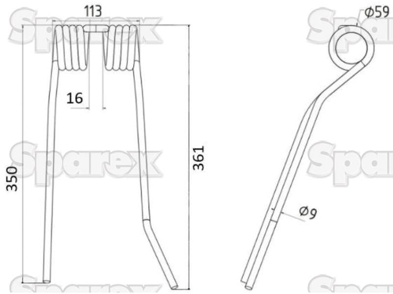 Mola - Esquerdo - Comprimento:361mm, Largura:113mm, Ø9mm - Acessorios para PZ, Fransgard, Pottinger, Sitrex Aplicavel em: PZ107 (S.78150)