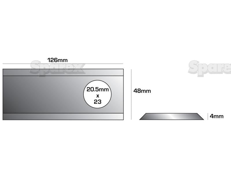 Faca - Faca torcida - 126 x 48x4mm - Orifício Ø20.5 x 23mm - Esquerdo - Acessorios para Kuhn, Taarup, Agram, Kverneland Aplicavel em: 56110900 (S.78414)