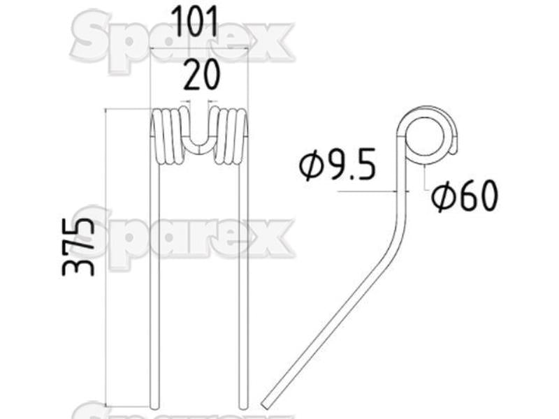 Mola - - - Comprimento:375mm, Largura:101mm, Ø9.5mm - Acessorios para Claas, Bautz Aplicavel em: 9023442 (S.78924)