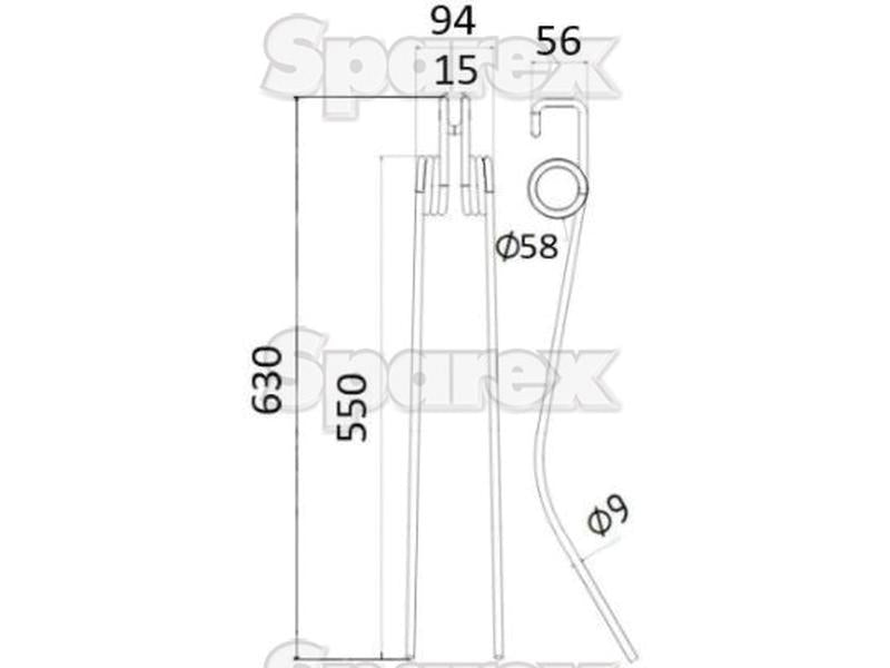 Mola - - - Comprimento:630mm, Largura:94mm, Ø9mm - Acessorios para Deutz-Fahr Aplicavel em: 16504333 (S.78929)