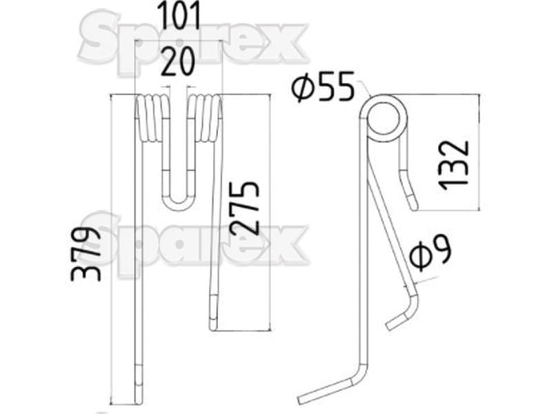 Mola - Direito - Comprimento:379mm, Largura:101mm, Ø9mm - Acessorios para Lely Aplicavel em: 4101701260 (S.78993)