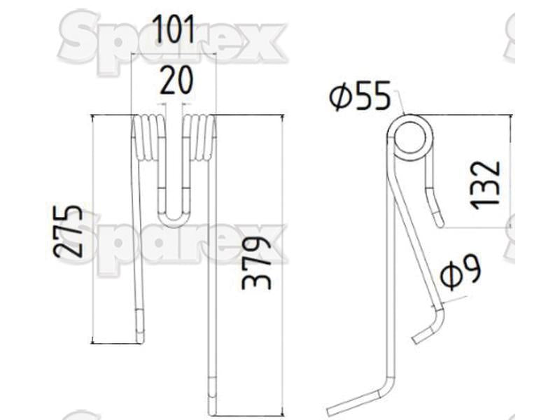 Mola - Esquerdo - Comprimento:379mm, Largura:101mm, Ø9mm - Acessorios para Lely Aplicavel em: 4101701380 (S.78994)