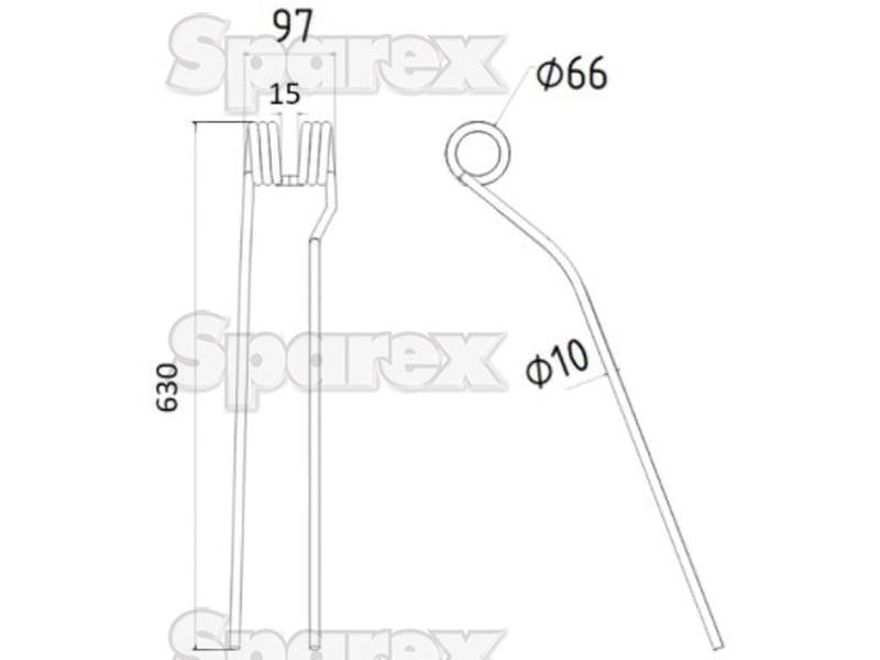 Mola - Direito - Comprimento:630mm, Largura:97mm, Ø10mm - Acessorios para Krone Aplicavel em: 2650620 (S.79222)