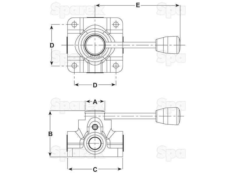 Spenco Válvula rotativa hidráulica - desviador de 4 portas 1/2'' BSP (60 L/min Taxa de fluxo) (S.8100)