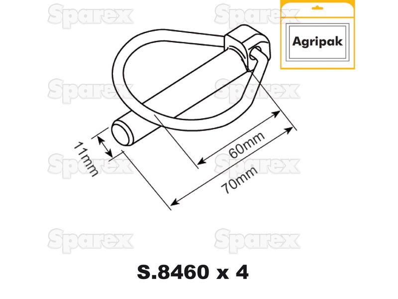 Cavilha mola tipo Pêra Ø11mm x 70mm (4 un Agripak) (S.8461)